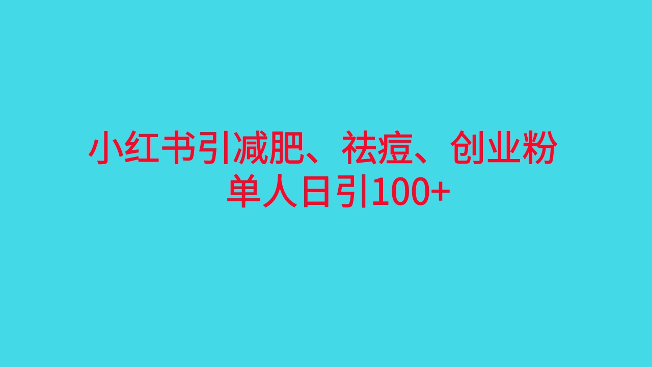 小红书精准引流，减肥、祛痘、创业粉单人日引100+（附软件）-网创课程-网创项目资源整合平台